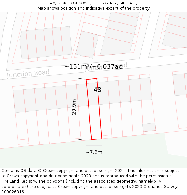 48, JUNCTION ROAD, GILLINGHAM, ME7 4EQ: Plot and title map