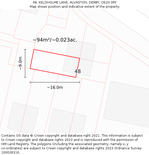 48, KELDHOLME LANE, ALVASTON, DERBY, DE24 0RY: Plot and title map