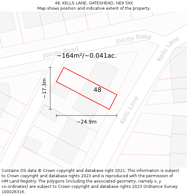 48, KELLS LANE, GATESHEAD, NE9 5XX: Plot and title map
