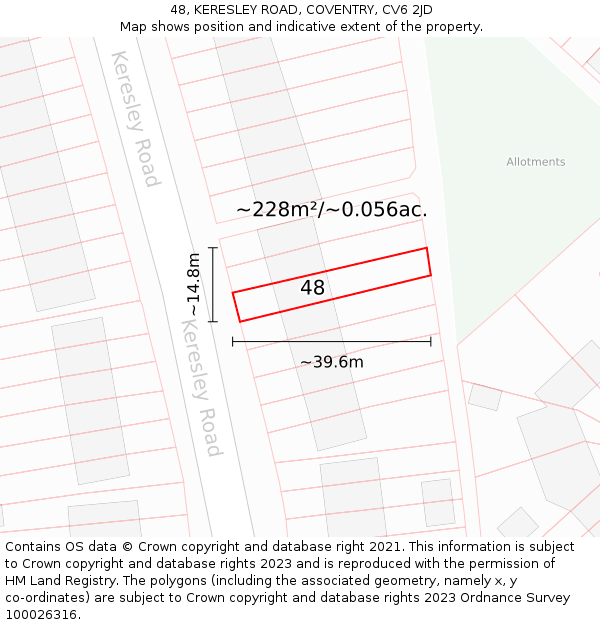 48, KERESLEY ROAD, COVENTRY, CV6 2JD: Plot and title map