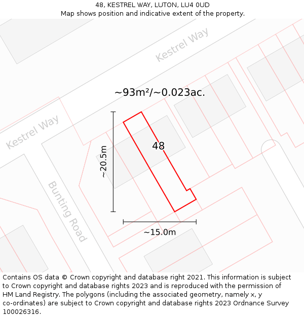 48, KESTREL WAY, LUTON, LU4 0UD: Plot and title map
