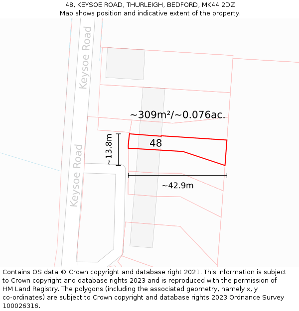 48, KEYSOE ROAD, THURLEIGH, BEDFORD, MK44 2DZ: Plot and title map