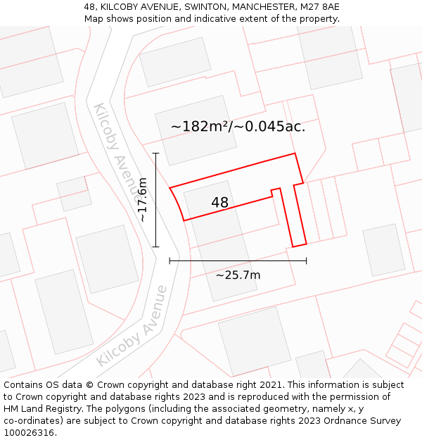48, KILCOBY AVENUE, SWINTON, MANCHESTER, M27 8AE: Plot and title map