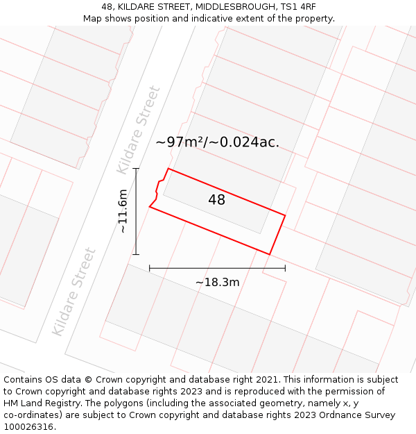 48, KILDARE STREET, MIDDLESBROUGH, TS1 4RF: Plot and title map