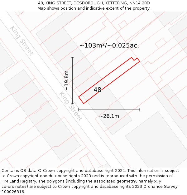 48, KING STREET, DESBOROUGH, KETTERING, NN14 2RD: Plot and title map
