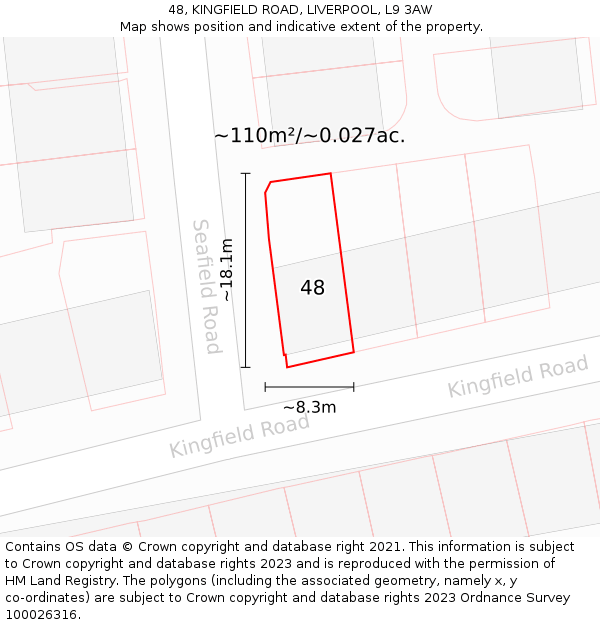 48, KINGFIELD ROAD, LIVERPOOL, L9 3AW: Plot and title map