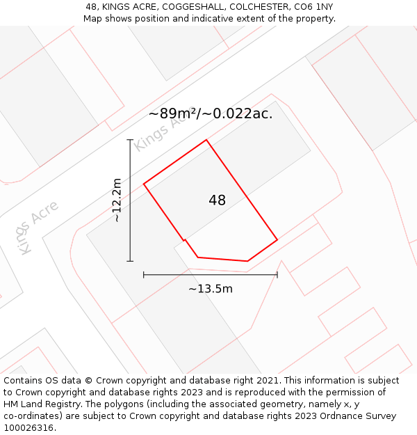 48, KINGS ACRE, COGGESHALL, COLCHESTER, CO6 1NY: Plot and title map