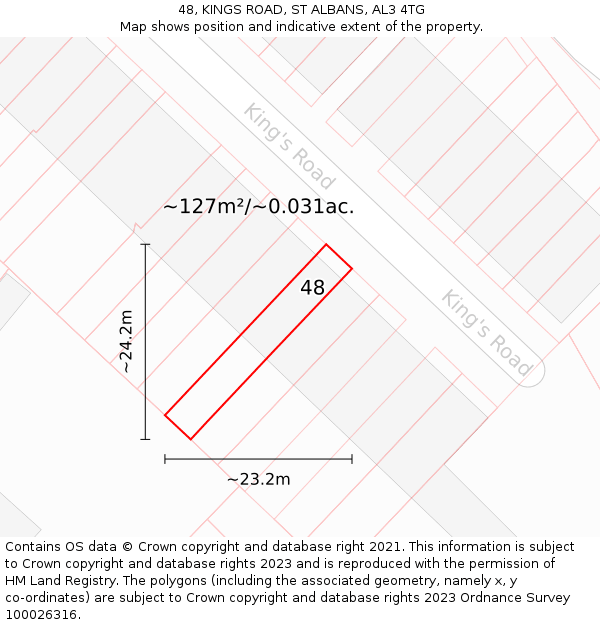 48, KINGS ROAD, ST ALBANS, AL3 4TG: Plot and title map