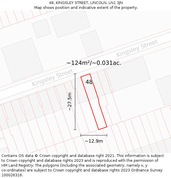 48, KINGSLEY STREET, LINCOLN, LN1 3JN: Plot and title map