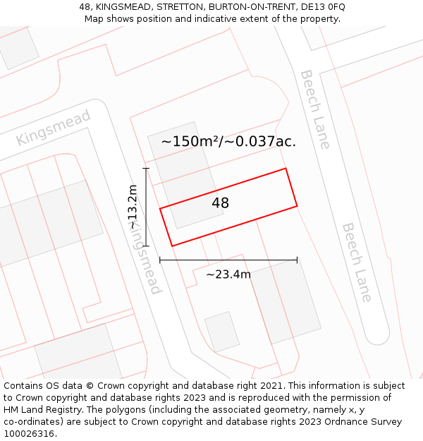 48, KINGSMEAD, STRETTON, BURTON-ON-TRENT, DE13 0FQ: Plot and title map