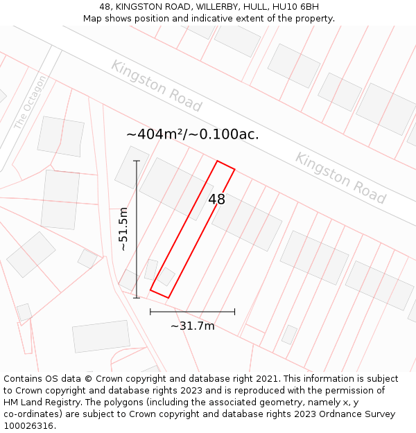 48, KINGSTON ROAD, WILLERBY, HULL, HU10 6BH: Plot and title map