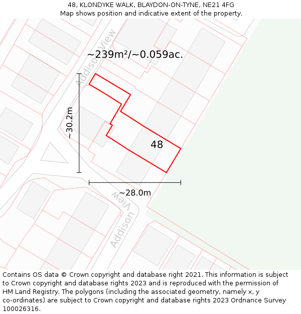 48, KLONDYKE WALK, BLAYDON-ON-TYNE, NE21 4FG: Plot and title map