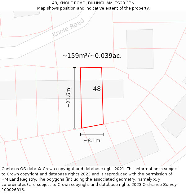 48, KNOLE ROAD, BILLINGHAM, TS23 3BN: Plot and title map