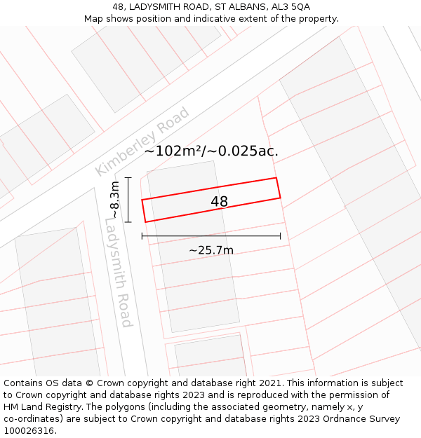 48, LADYSMITH ROAD, ST ALBANS, AL3 5QA: Plot and title map