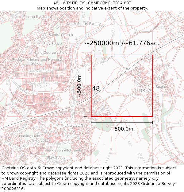 48, LAITY FIELDS, CAMBORNE, TR14 8RT: Plot and title map