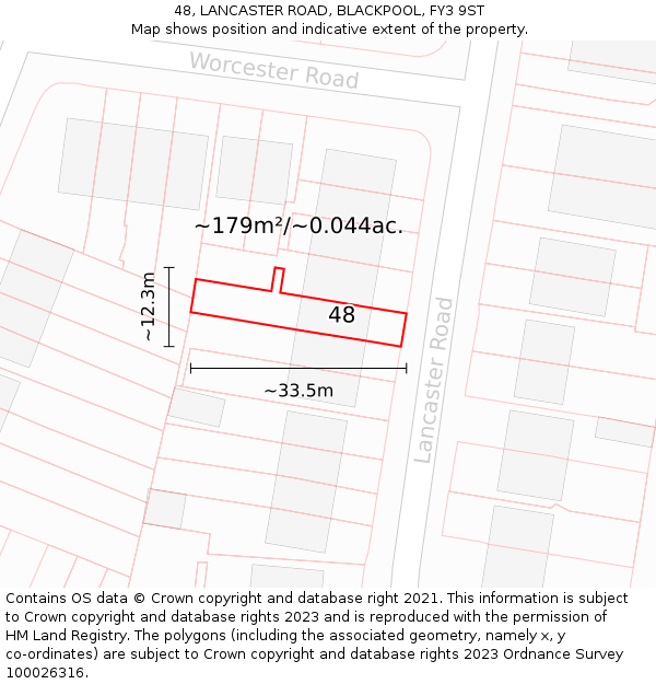 48, LANCASTER ROAD, BLACKPOOL, FY3 9ST: Plot and title map