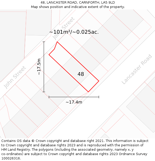 48, LANCASTER ROAD, CARNFORTH, LA5 9LD: Plot and title map