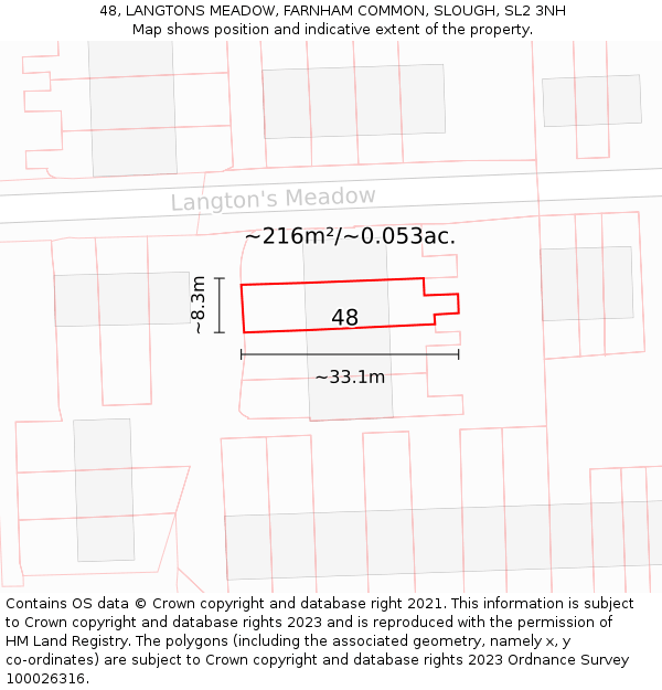 48, LANGTONS MEADOW, FARNHAM COMMON, SLOUGH, SL2 3NH: Plot and title map