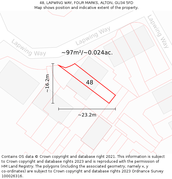 48, LAPWING WAY, FOUR MARKS, ALTON, GU34 5FD: Plot and title map