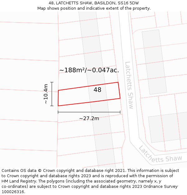 48, LATCHETTS SHAW, BASILDON, SS16 5DW: Plot and title map