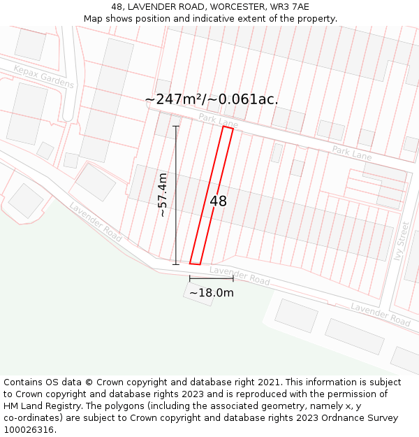 48, LAVENDER ROAD, WORCESTER, WR3 7AE: Plot and title map