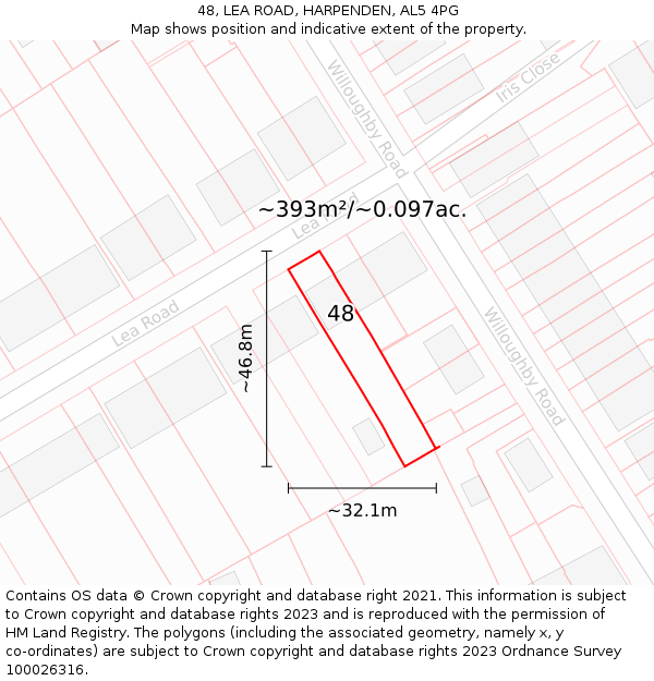 48, LEA ROAD, HARPENDEN, AL5 4PG: Plot and title map