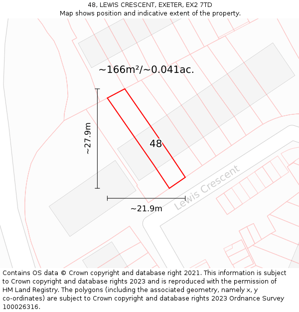 48, LEWIS CRESCENT, EXETER, EX2 7TD: Plot and title map