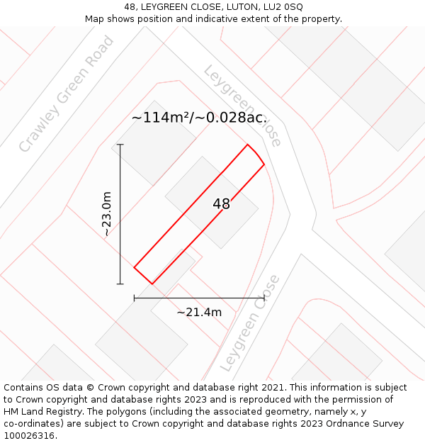 48, LEYGREEN CLOSE, LUTON, LU2 0SQ: Plot and title map