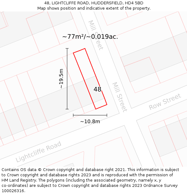 48, LIGHTCLIFFE ROAD, HUDDERSFIELD, HD4 5BD: Plot and title map