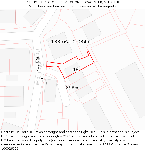 48, LIME KILN CLOSE, SILVERSTONE, TOWCESTER, NN12 8FP: Plot and title map