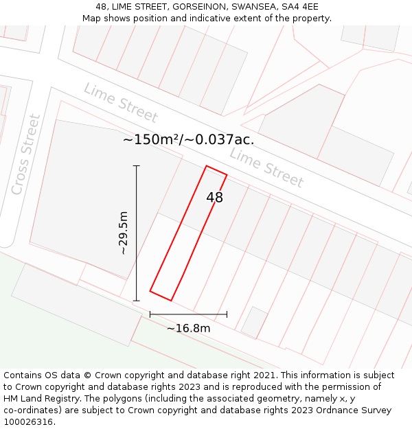 48, LIME STREET, GORSEINON, SWANSEA, SA4 4EE: Plot and title map