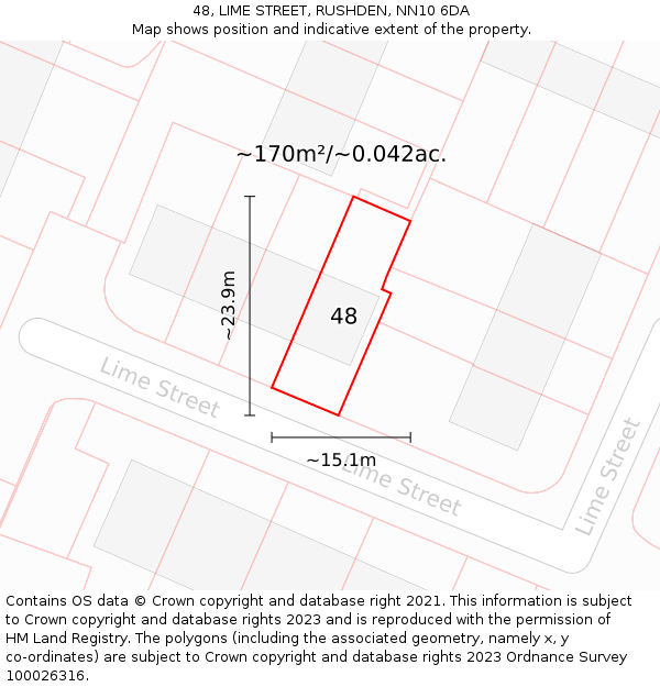 48, LIME STREET, RUSHDEN, NN10 6DA: Plot and title map