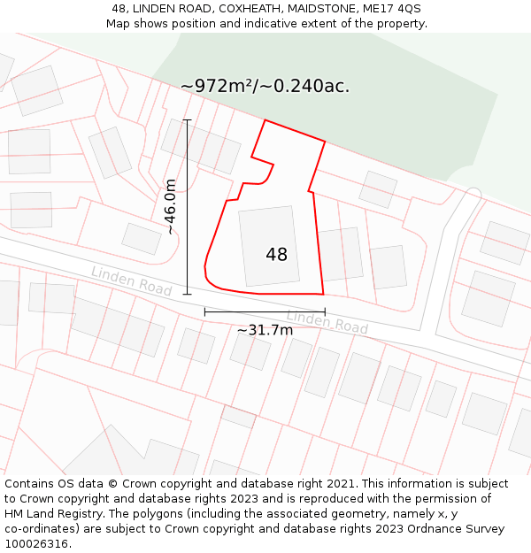 48, LINDEN ROAD, COXHEATH, MAIDSTONE, ME17 4QS: Plot and title map