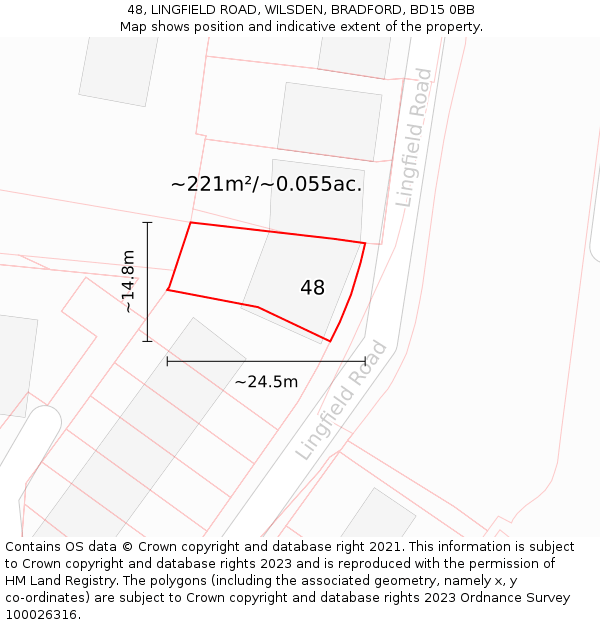48, LINGFIELD ROAD, WILSDEN, BRADFORD, BD15 0BB: Plot and title map