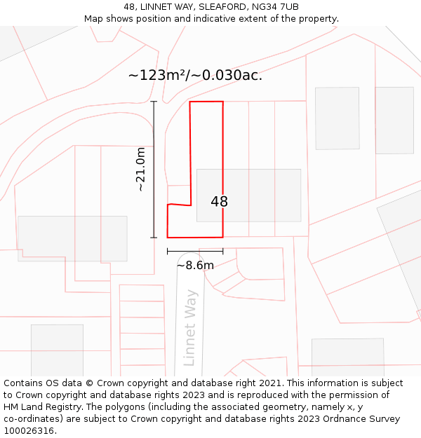 48, LINNET WAY, SLEAFORD, NG34 7UB: Plot and title map