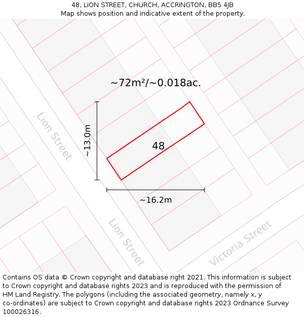 48, LION STREET, CHURCH, ACCRINGTON, BB5 4JB: Plot and title map