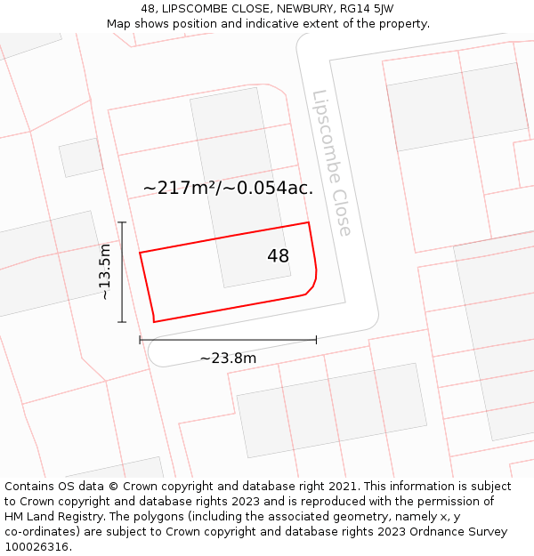 48, LIPSCOMBE CLOSE, NEWBURY, RG14 5JW: Plot and title map