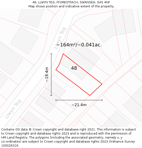 48, LLWYN TEG, FFORESTFACH, SWANSEA, SA5 4NF: Plot and title map