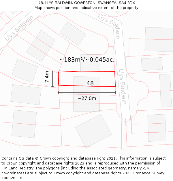 48, LLYS BALDWIN, GOWERTON, SWANSEA, SA4 3DX: Plot and title map