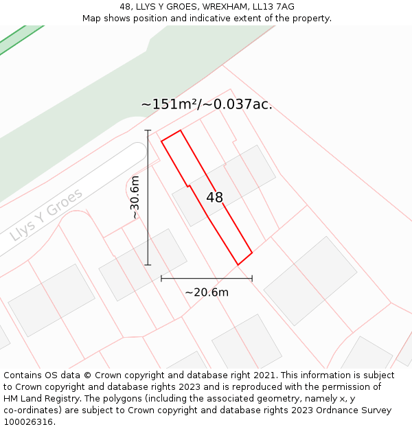 48, LLYS Y GROES, WREXHAM, LL13 7AG: Plot and title map