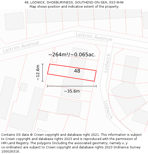 48, LODWICK, SHOEBURYNESS, SOUTHEND-ON-SEA, SS3 9HW: Plot and title map