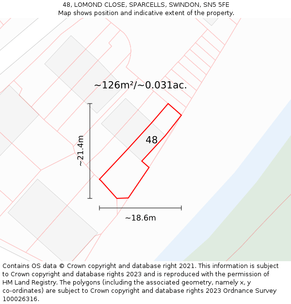 48, LOMOND CLOSE, SPARCELLS, SWINDON, SN5 5FE: Plot and title map