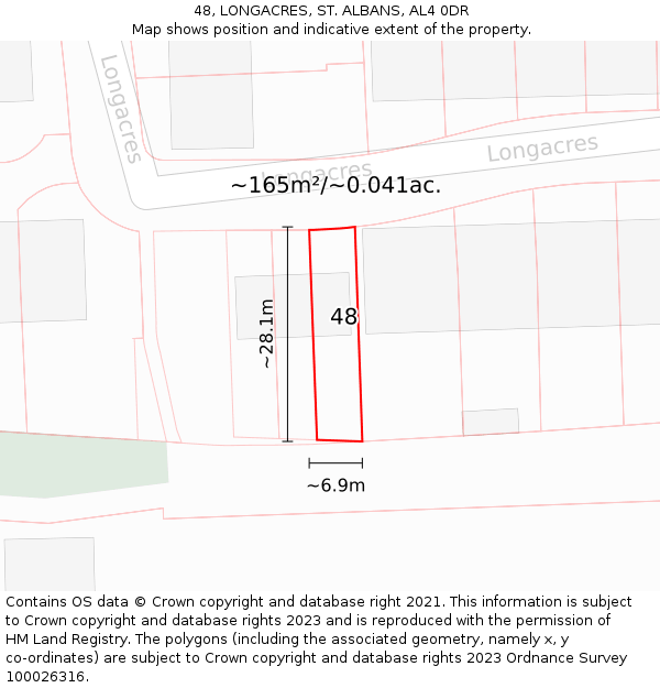 48, LONGACRES, ST. ALBANS, AL4 0DR: Plot and title map
