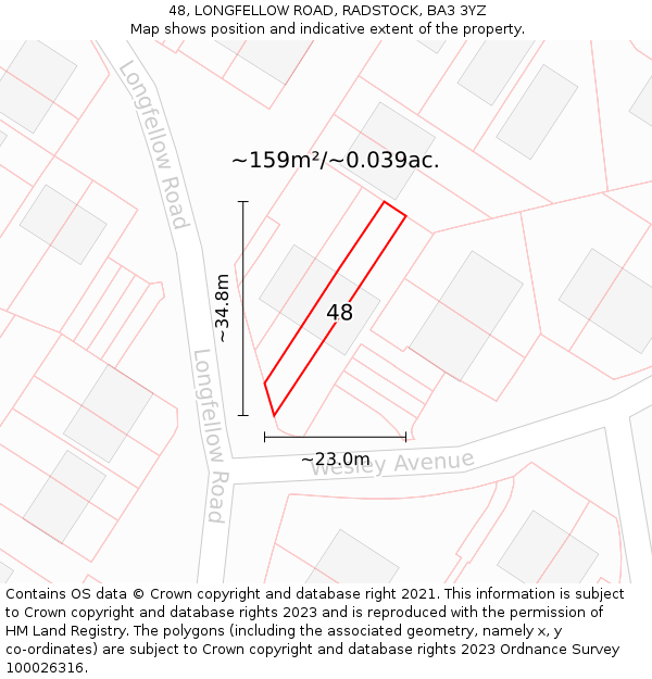 48, LONGFELLOW ROAD, RADSTOCK, BA3 3YZ: Plot and title map