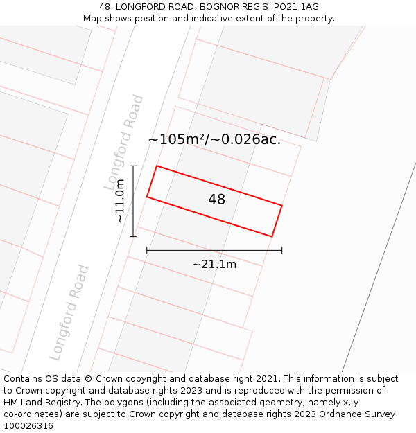 48, LONGFORD ROAD, BOGNOR REGIS, PO21 1AG: Plot and title map