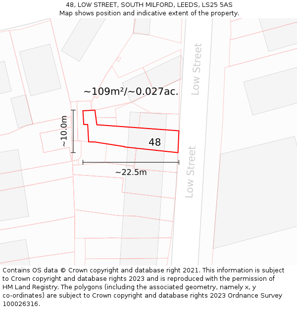 48, LOW STREET, SOUTH MILFORD, LEEDS, LS25 5AS: Plot and title map