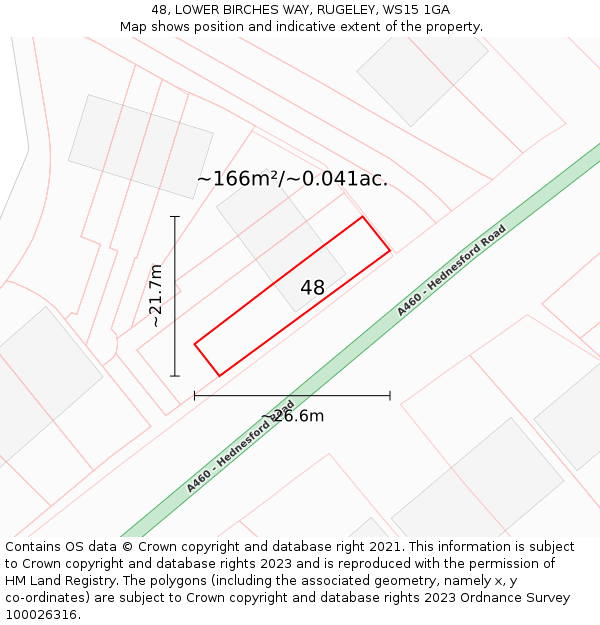 48, LOWER BIRCHES WAY, RUGELEY, WS15 1GA: Plot and title map