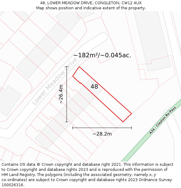 48, LOWER MEADOW DRIVE, CONGLETON, CW12 4UX: Plot and title map