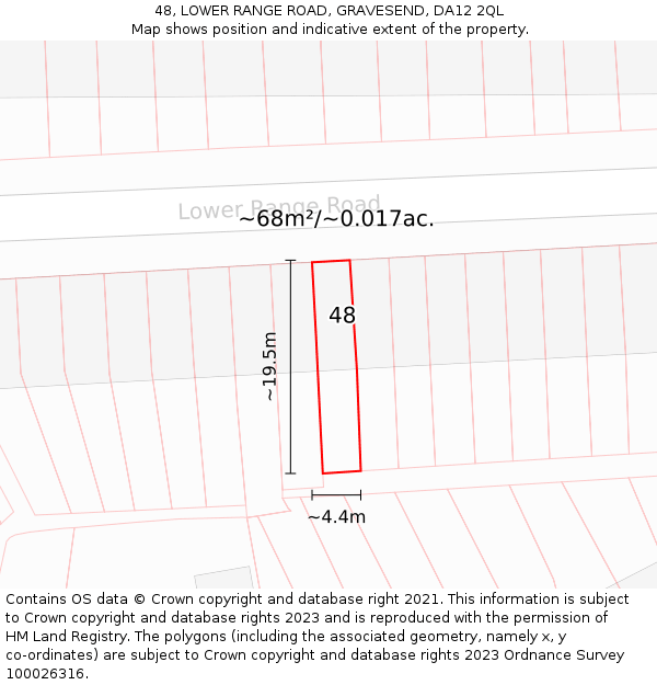 48, LOWER RANGE ROAD, GRAVESEND, DA12 2QL: Plot and title map