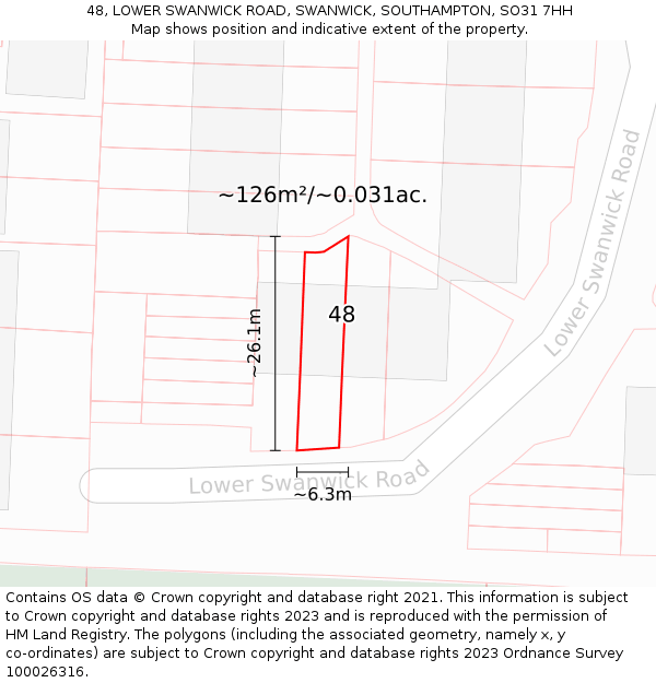 48, LOWER SWANWICK ROAD, SWANWICK, SOUTHAMPTON, SO31 7HH: Plot and title map